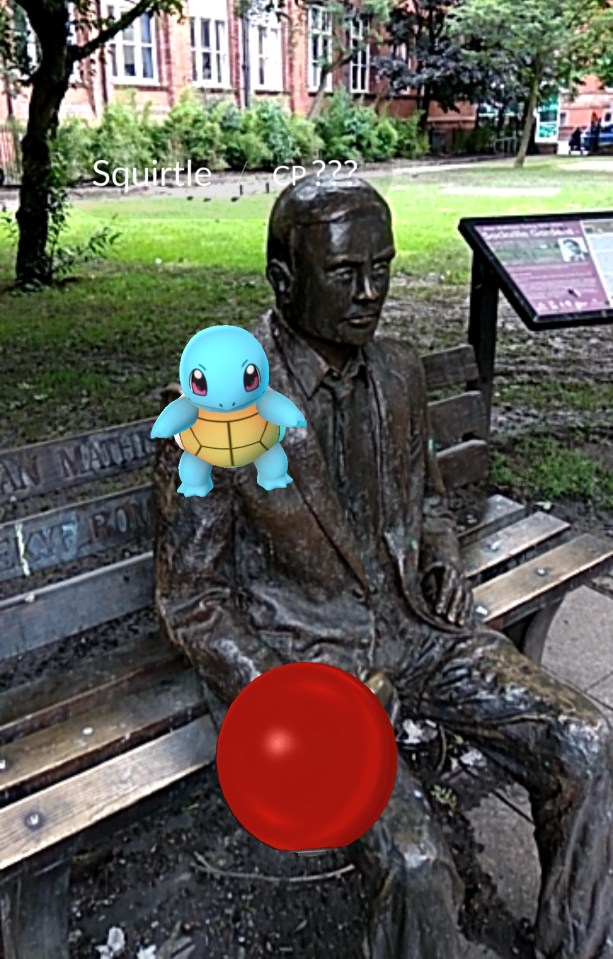 The game sees players try to capture Pokemon, such as Squirtle (pictured)