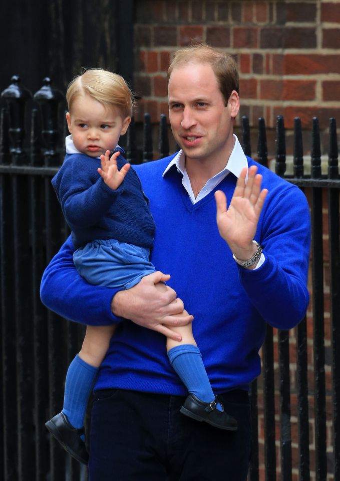 Duke of Cambridge with his son Prince George as he arrives at the Lindo Wing of St Mary's Hospital in London, after the birth of his newborn daughter Princess Charlotte