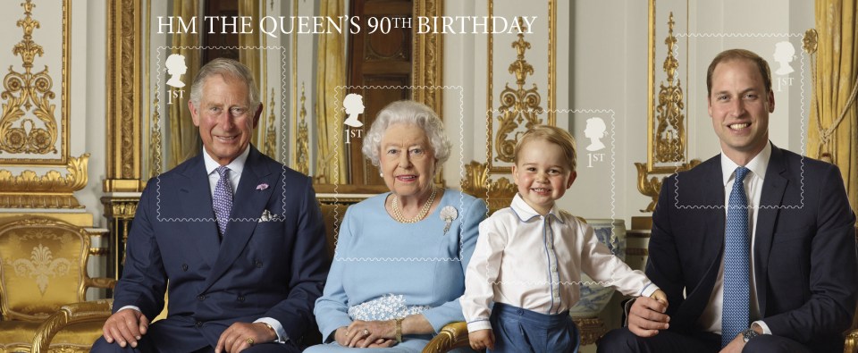 This Stamp Sheet issued by the Royal Mail to mark the 90th birthday of Queen Elizabeth II in the summer of 2015 in the White Drawing Room at Buckingham Palace