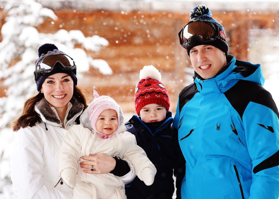 Duke and Duchess of Cambridge with their children, Princess Charlotte and Princess George, during short private break skiing in the French Alps, the Cambridge's first family holiday