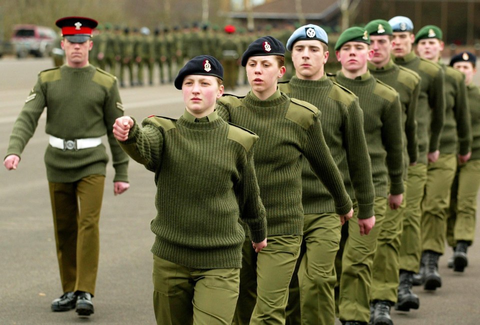 Young recruits pictured learning parade drills during basic training (stock image)