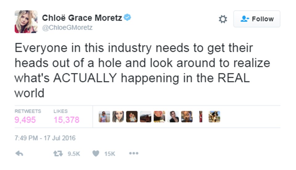 Chloe Moretz took to Twitter in what looked like a dig at Kim Kardashian