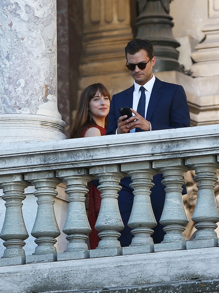 Actors Jamie Dornan and actress Dakota Johnson on the set 50 shades of grey at the Opera Garnier in Paris, France.
