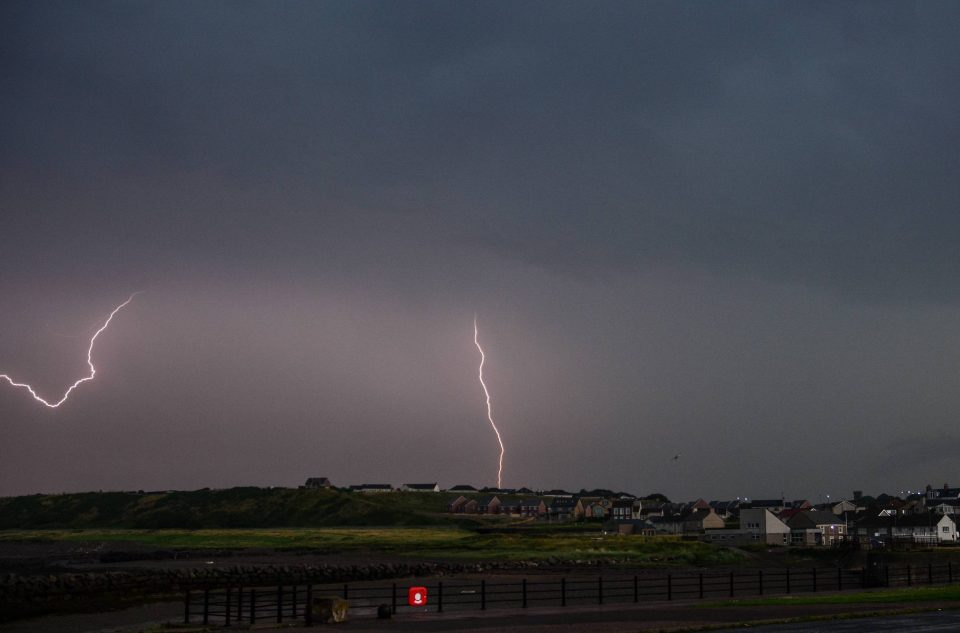 Spectacular lightning strikes filled the skies of Harrington on the Cumbrian coast this morning