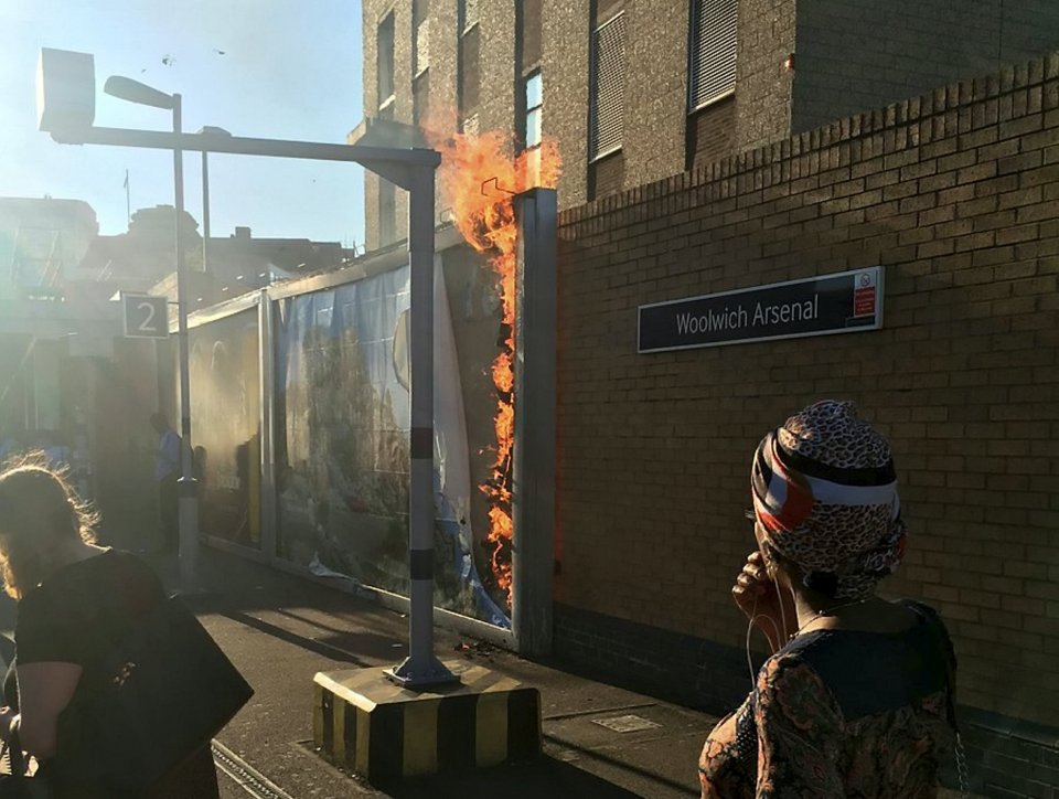 This billboard burst into flames on the hottest day of the year, as UK temperatures soared to 33.5C yesterday 
