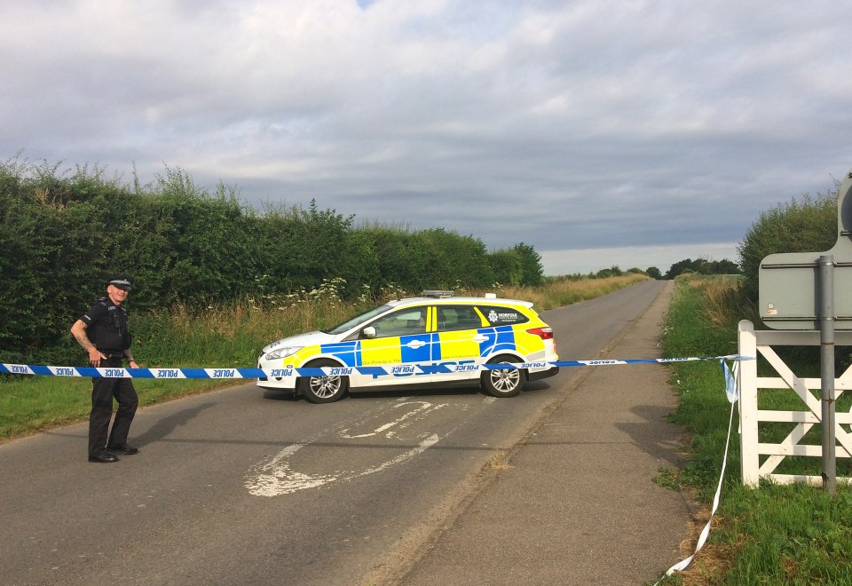 Police seal off a section of Ladywood Road close to RAF Marham in Norfolk, after a serviceman was threatened with a knife near to the base