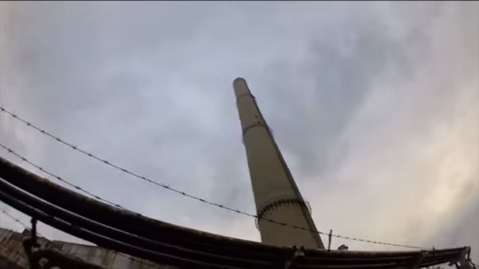 A look back at the chimney once Flaviu has climbed down revealed just how daunting his stunts at 600ft were