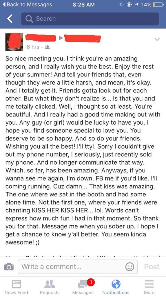 He left this skin-crawling message on her public Facebook wall
