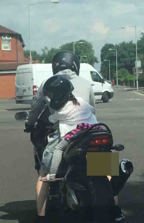 She cannot touch her feet on the ground as witnesses described the bike racing along the road at around 40mph