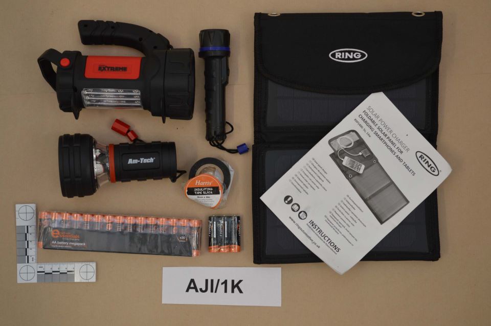 Jama luggage contained a map of Turkey and Northern Syria and a range of survival gear