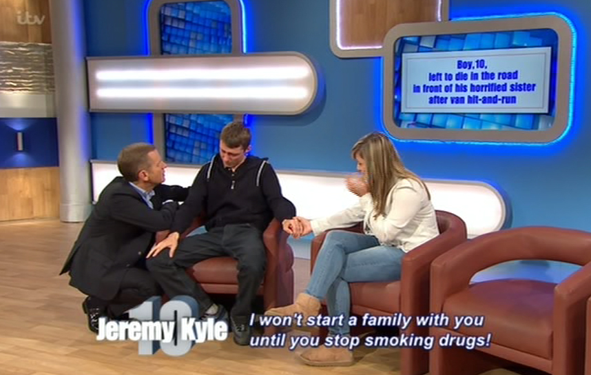 Jeremy kneels down to comfort the heartbroken lad