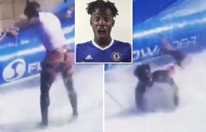 Chelsea new boy Michy Batshuayi tries his hand at surfing... before failing in spectacular fashion