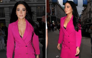Tulisa shows off some serious cleavage in eyecatching booby suit dress
