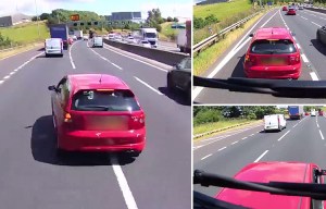 Dashcam footage shows trucker ramming car on motorway after it undertook