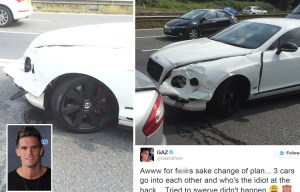 Geordie Shore's Gaz Beadle involved in a three car pile up and £120,000 Bentley wrecked