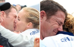 Heartwarming moment GB rower Helen Glover kisses TV presenter fiance Steve Backshall after gold medal win