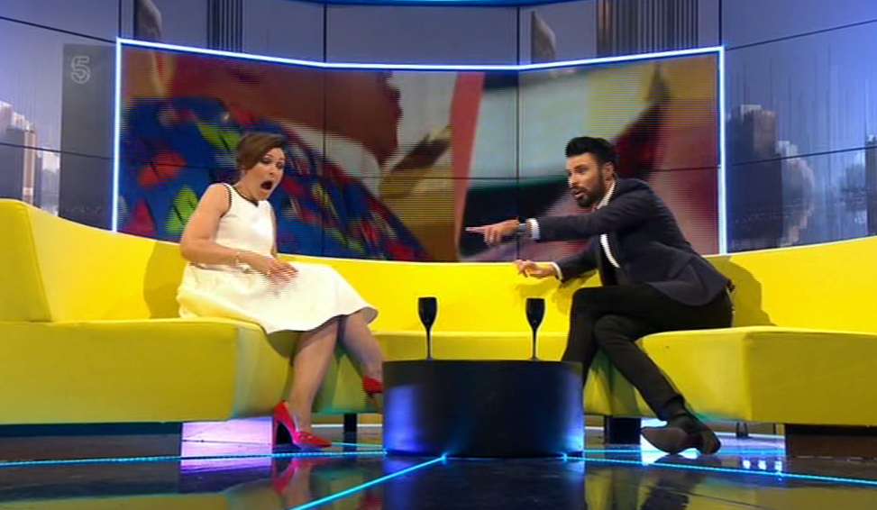 Rylan Clark-Neal and Emma Willis run screaming after big spider runs on to studio floor