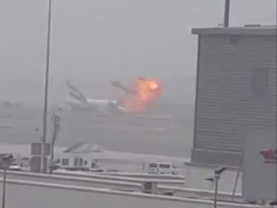 Horrifying images show the plane explode in a fireball after it came to rest on the runway following the crash