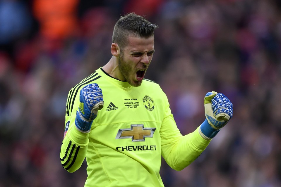 LONDON, ENGLAND - MAY 21: David De Gea of Manchester United celebrates as Jesse Lingard of Manchester United scores their second goal during The Emirates FA Cup Final match between Manchester United and Crystal Palace at Wembley Stadium on May 21, 2016 in London, England. (Photo by Mike Hewitt/Getty Images)