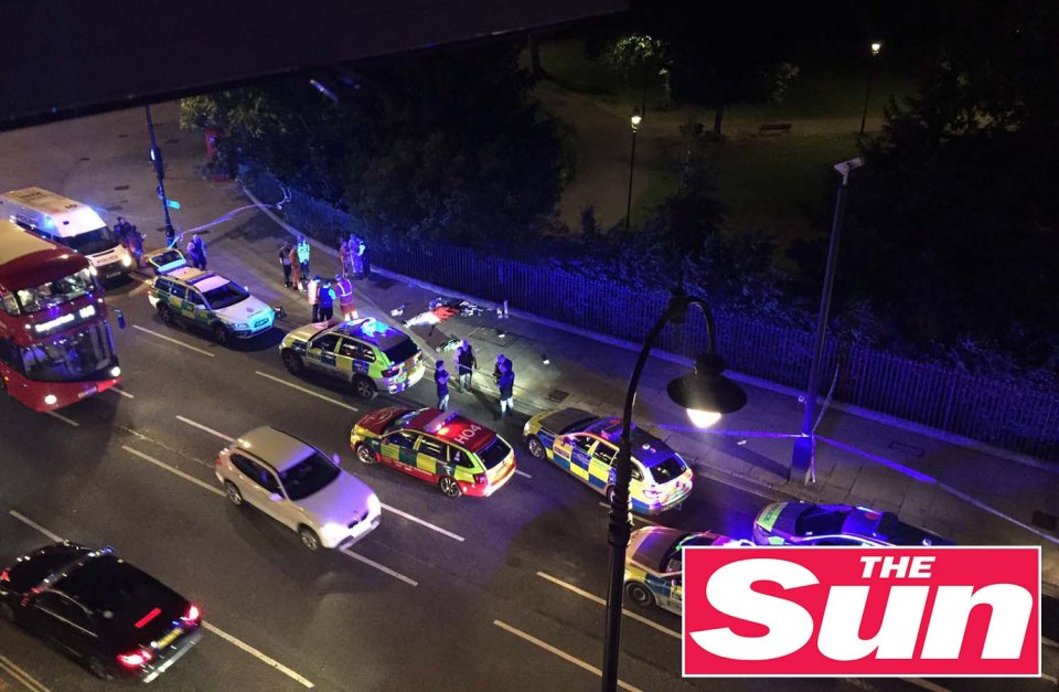Emergency services rushed to the scene where the American woman was stabbed to death and five others injured