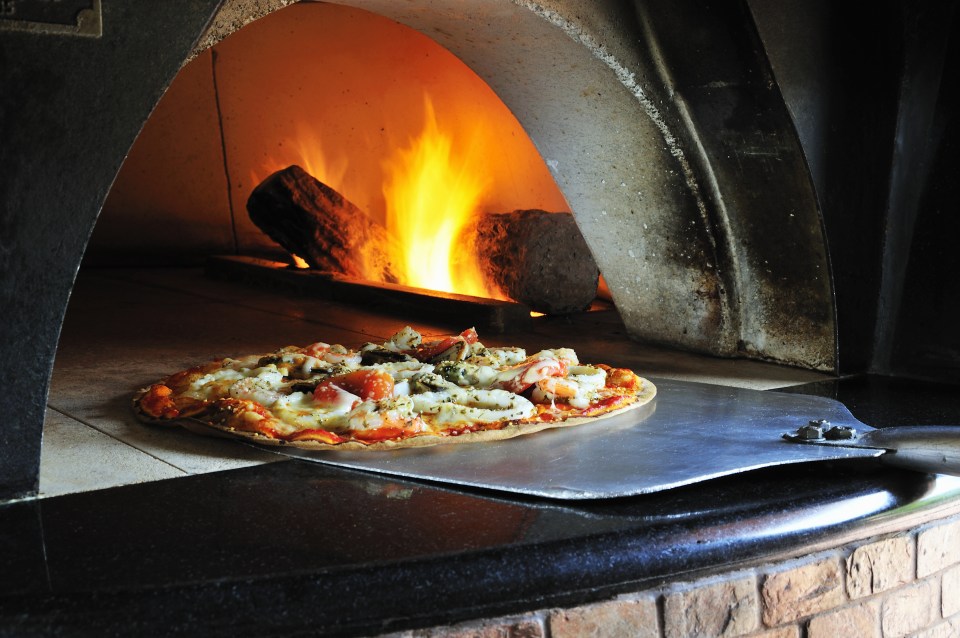 pizza in stone oven