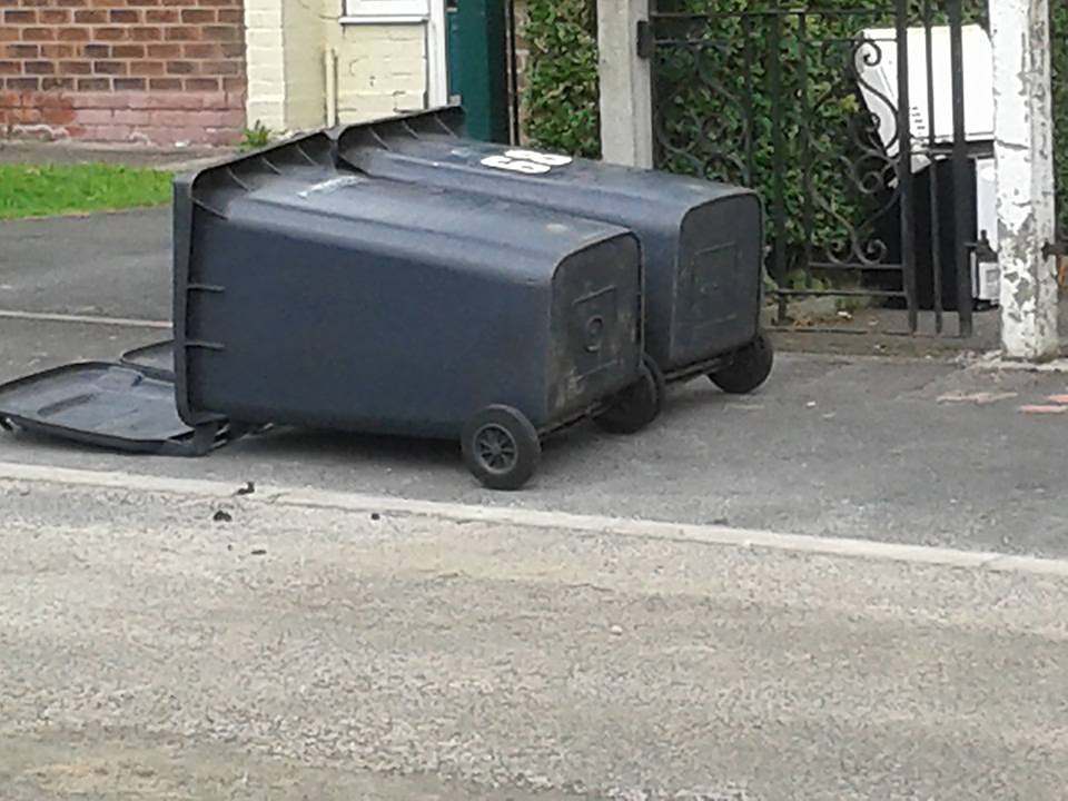 BINMEN LEAVE SCENE OF CARNAGE IN QUIET SUBURB AS THEY ALLEGEDLY CHUCK BINS AROUND AND LAUGH AT RESIDENTS