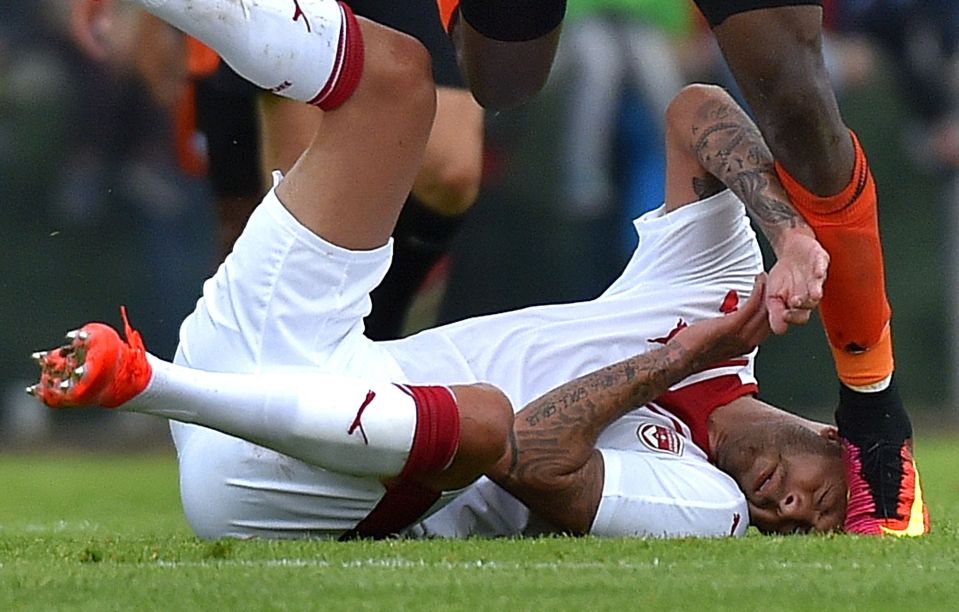 Menez was on the floor when he was caught by Didier Ndong's stud