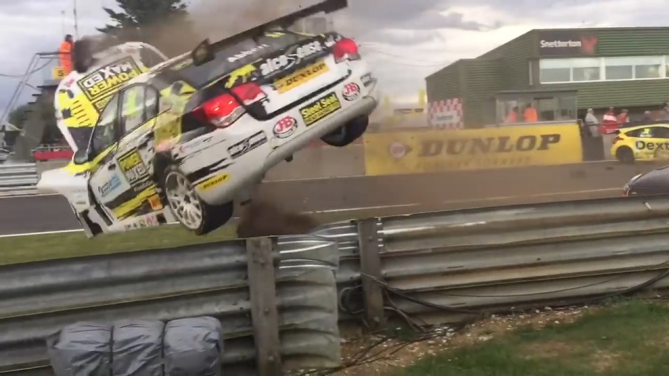 At one stage, the race car becomes airborne as it is somersaulting along