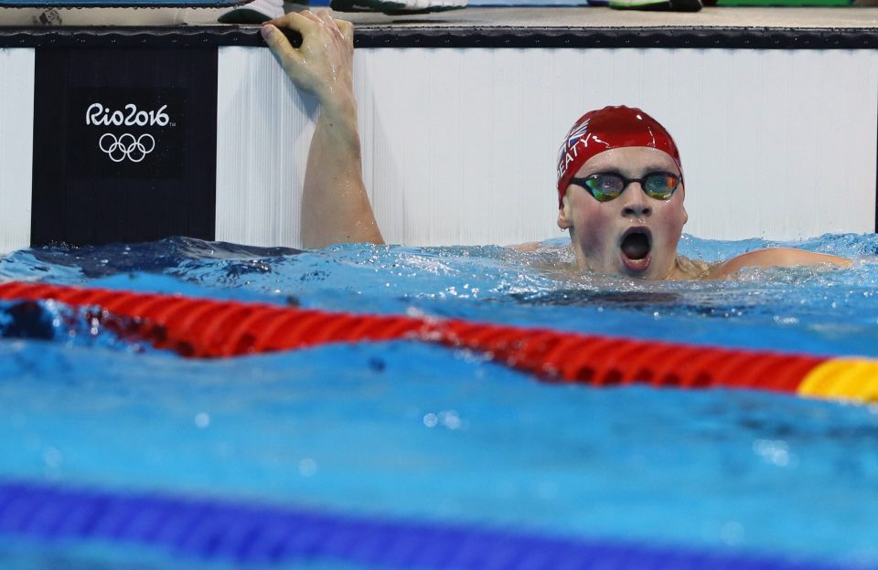 Peaty reacts to breaking the world record as he dominated the heat