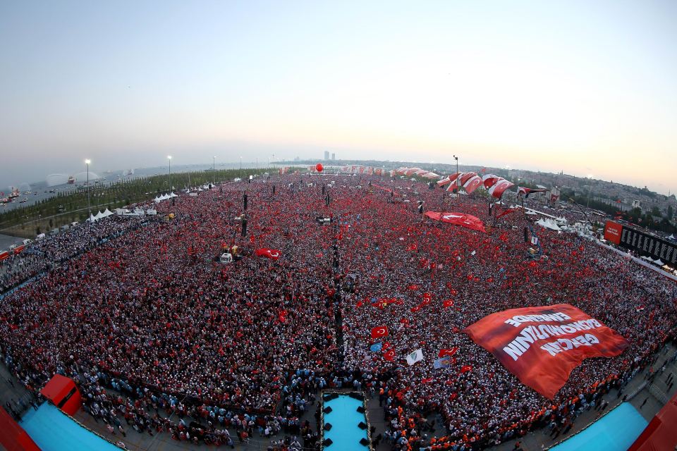 Local media estimated that more than a million people crowded the square with some having to be turned away