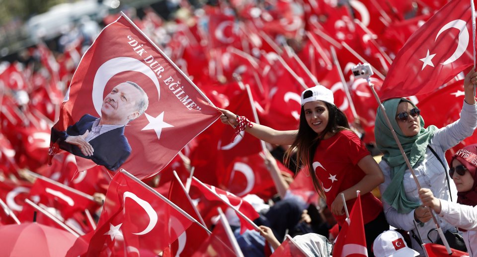 People waved Turksih flags at the rally, which protested the failed coup on July 15 2016