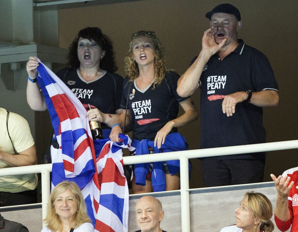 Peatys family and girlfriend roar him on before the start of the race