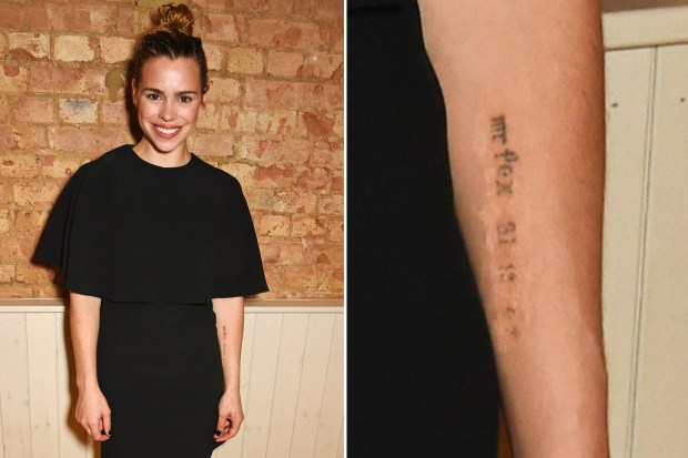 Billie Piper showed off the her fading tribute tattoo to ex-husband Laurence Fox