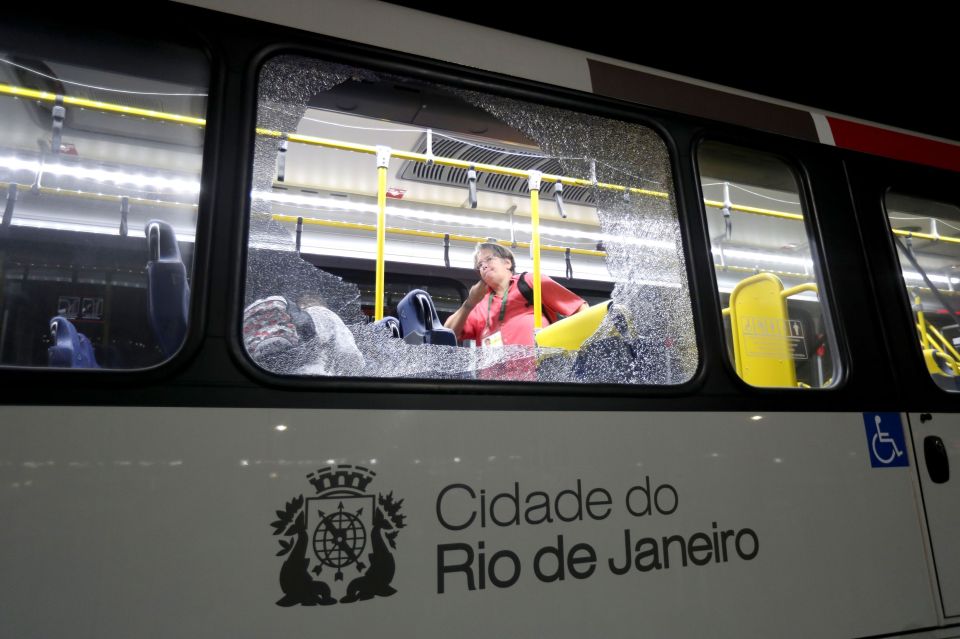 The bus was left with two smashed windows as a result of the attack