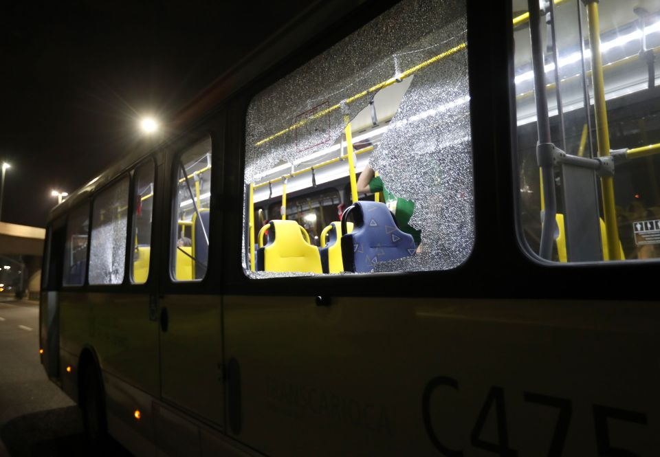 A bus carrying media was attacked at as it travelled between venues on Tuesday