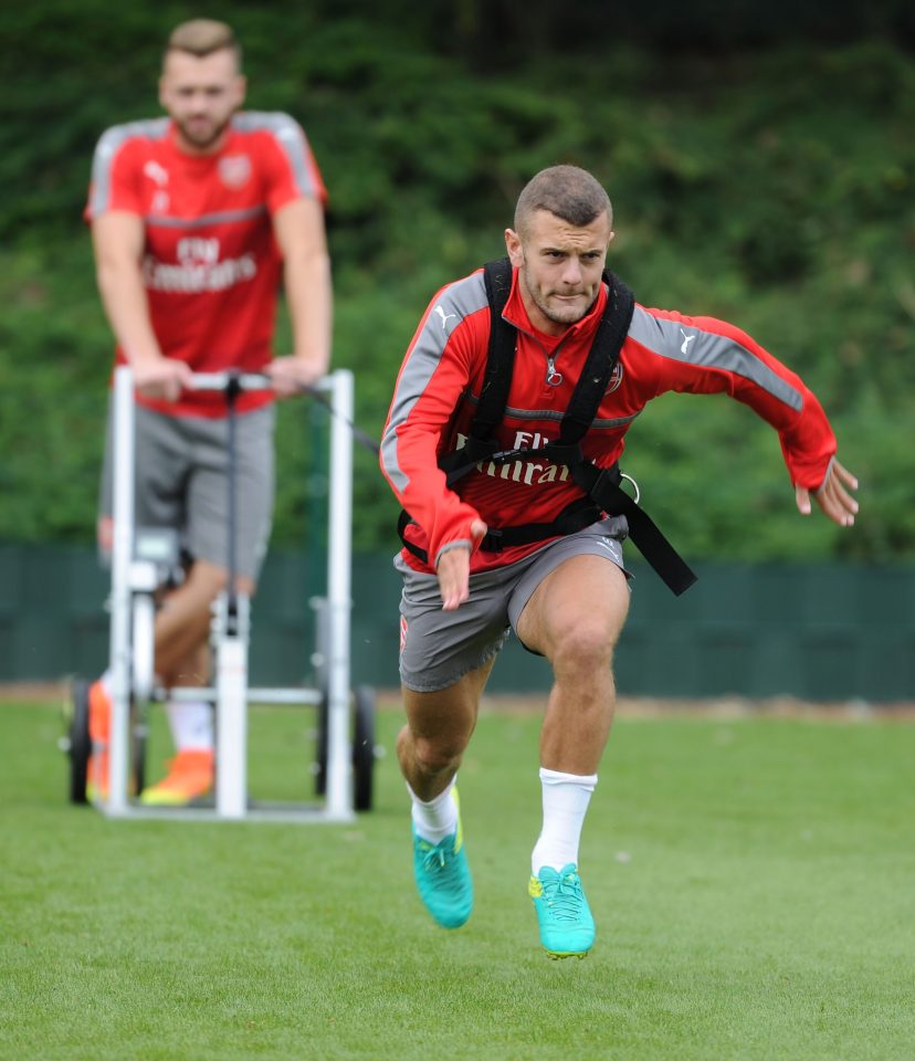 Jack Wilshere hard at work in training for Arsenal in their pre-season - but he is injured again