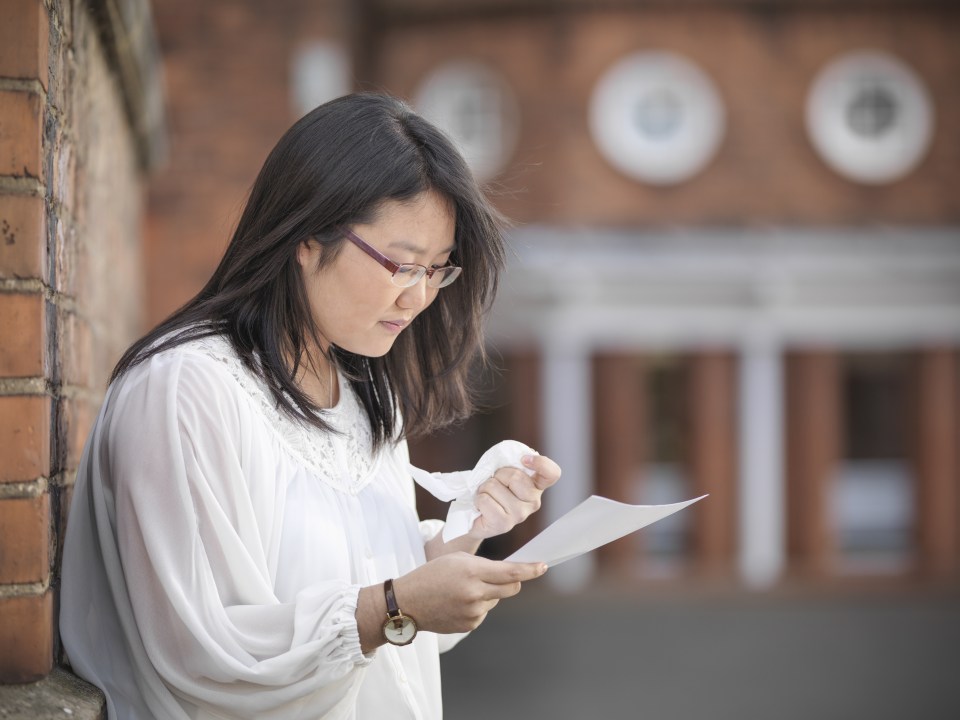 Student checking her results