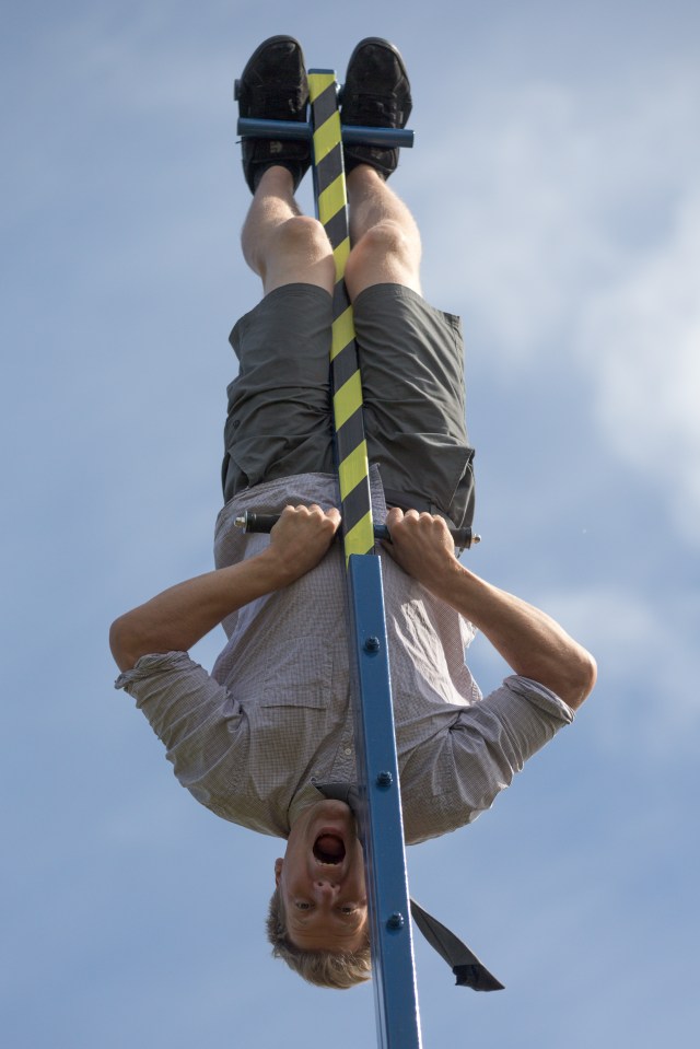 Colin shown upside down whilst testing out his 360 degree swing