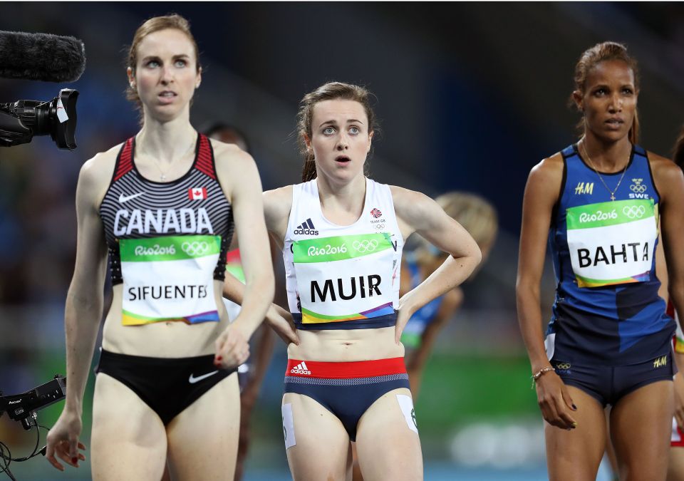 Laura Muir of Britain reacts after her 1,500 metres semi-final
