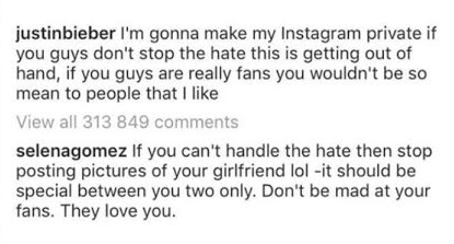 Justin and Selena have been at loggerheads over the past few days 