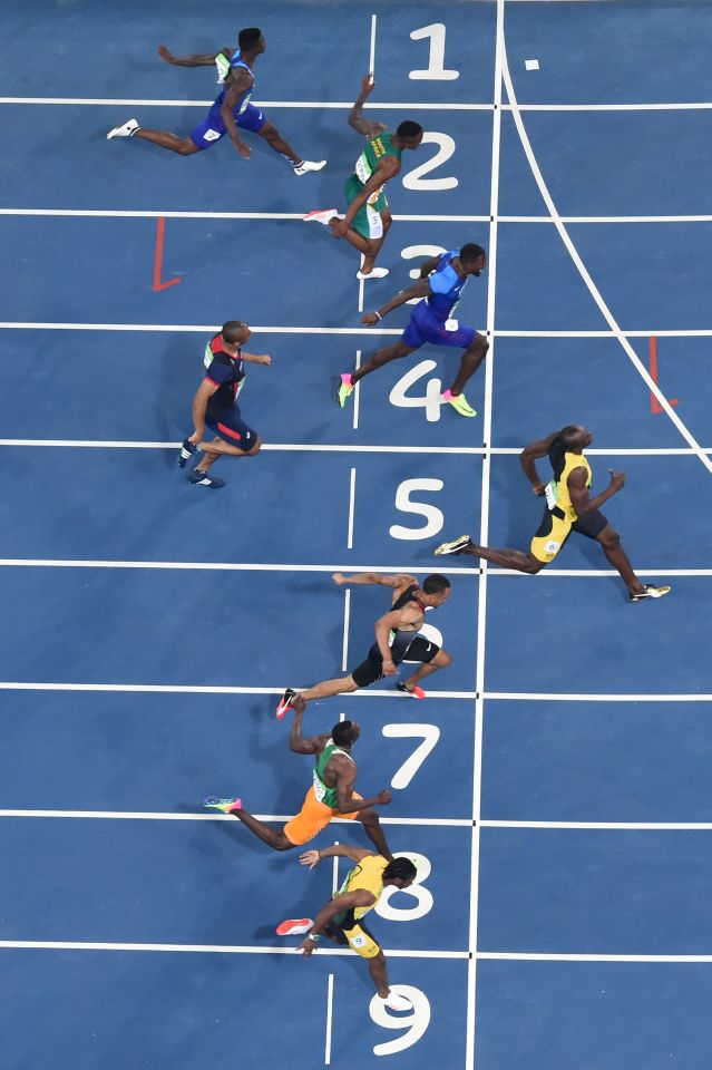 An overview shows Jamaica's Usain Bolt (