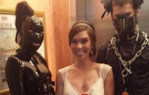 Bride shares venue with a FETISH party and poses for pics with latex-clad revellers