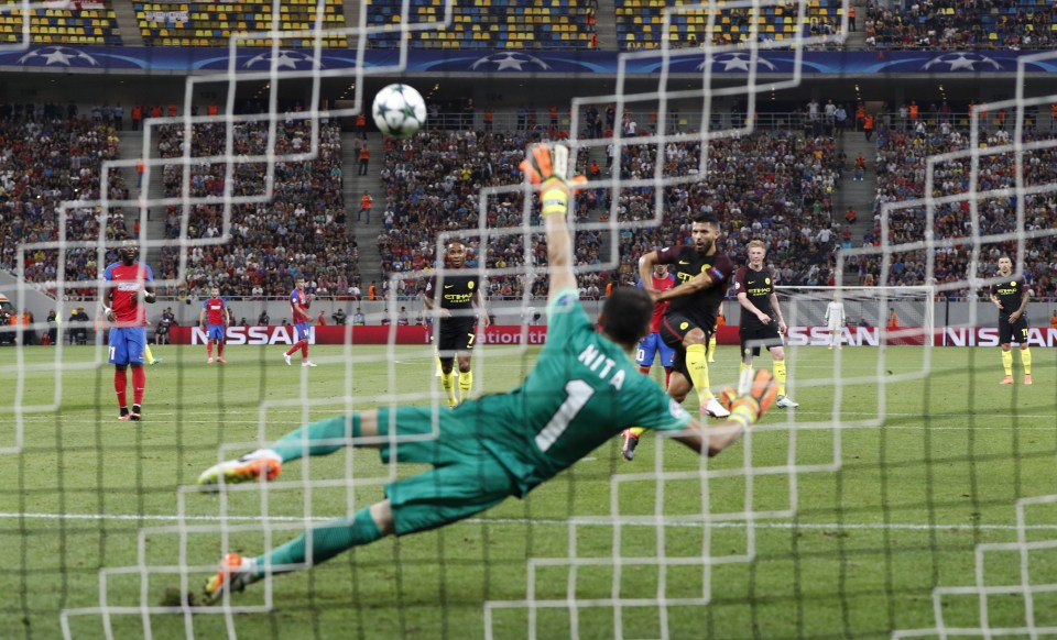 Sergio Aguero balloons the ball over the bar on his second penalty