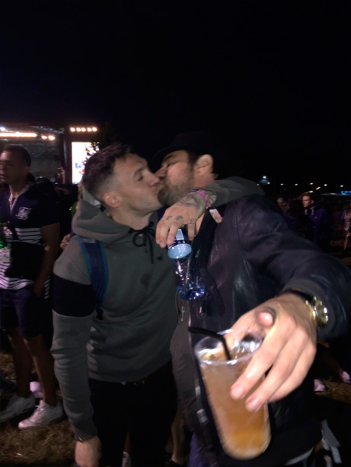 Danny Dyer and Kirk Norcross share a snog at V Festival