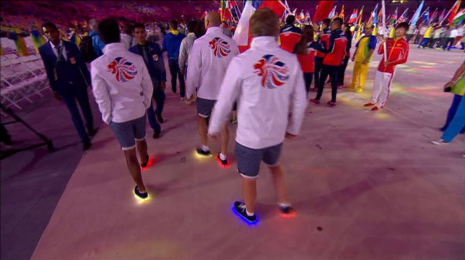 Team GB athletes wore special flashing shoes as they entered the Maracana Stadium for the closing ceremony