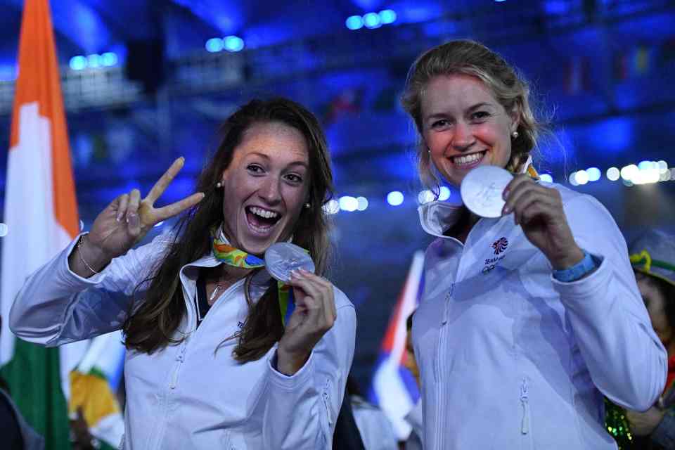 Britain's athletes wore white track suit tops with flashing trainers
