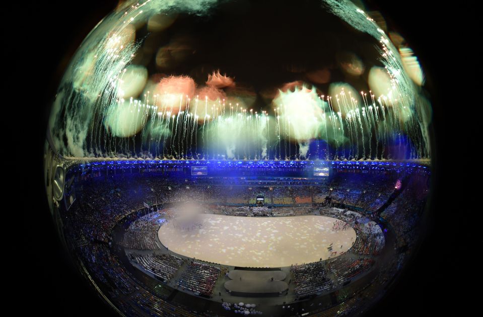 Fireworks go off in the Maracana