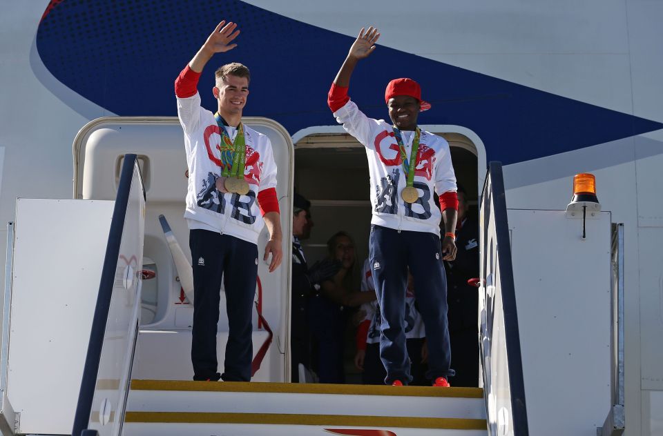 Gymnast Max Whitlock and boxer Nicola Adams were first off the plane
