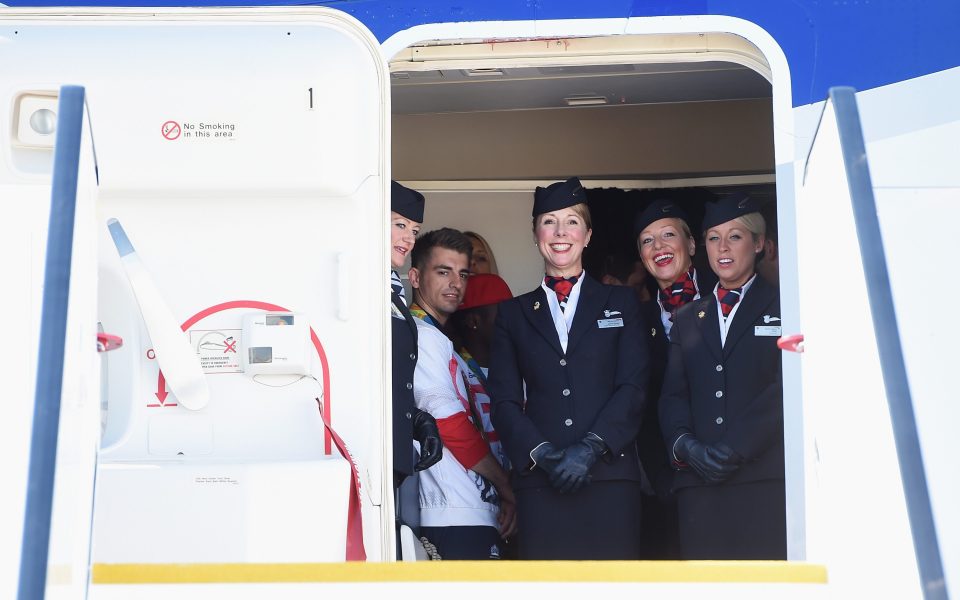 The door of the plane opened to reveal the 320 Brits led by Max Whitlock and Nicola Adams