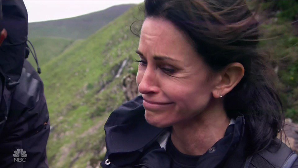 Courteney Cox freaks out over eating rotting sheep and descending a cliff on Running Wild with Bear Grylls